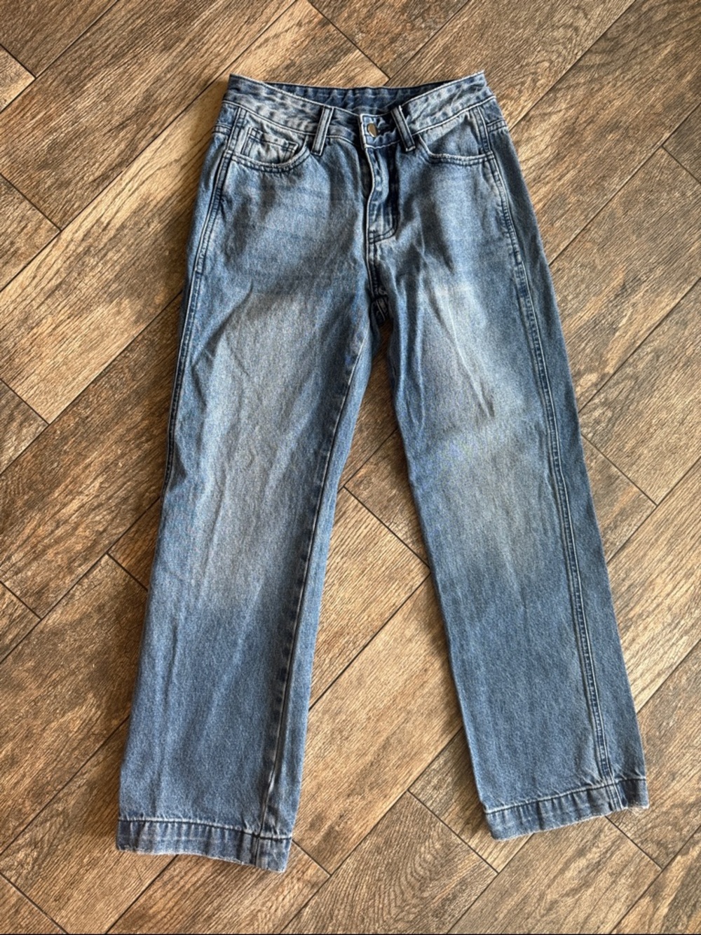 Wide Leg Women's Denim Jeans in Faded Blue
